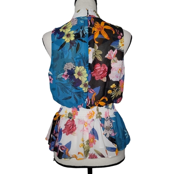 GUESS georgiana floral choker wrap peplum blouse - Picture 5 of 6